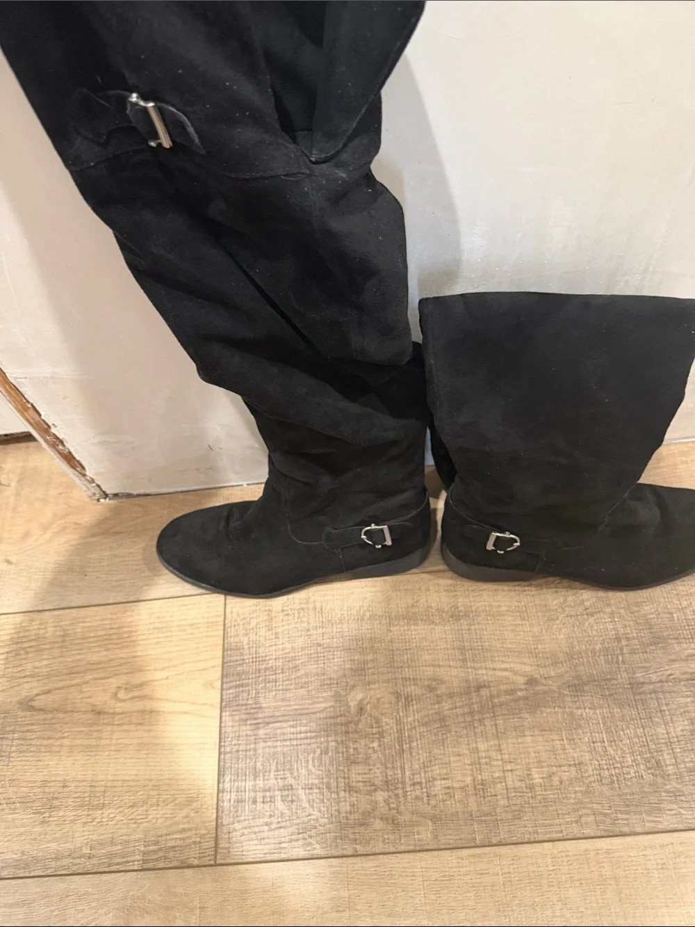 Black Suede Women's Buckle Boots